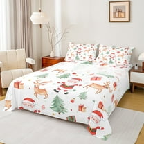 jejeloiu Kawaii Santa Claus Twin Sheet Sets,Merry Christmas Twin Fitted Sheet,Xmas Reindeer Gifts Flat Sheet For Children,Lightweight Room Decor,3pcs