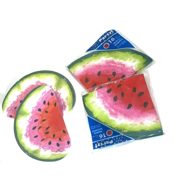 Watermelon Fruit Slice Disposable Dessert Paper Plates With Matching Paper Napkins - Party Favors - 56 Piece