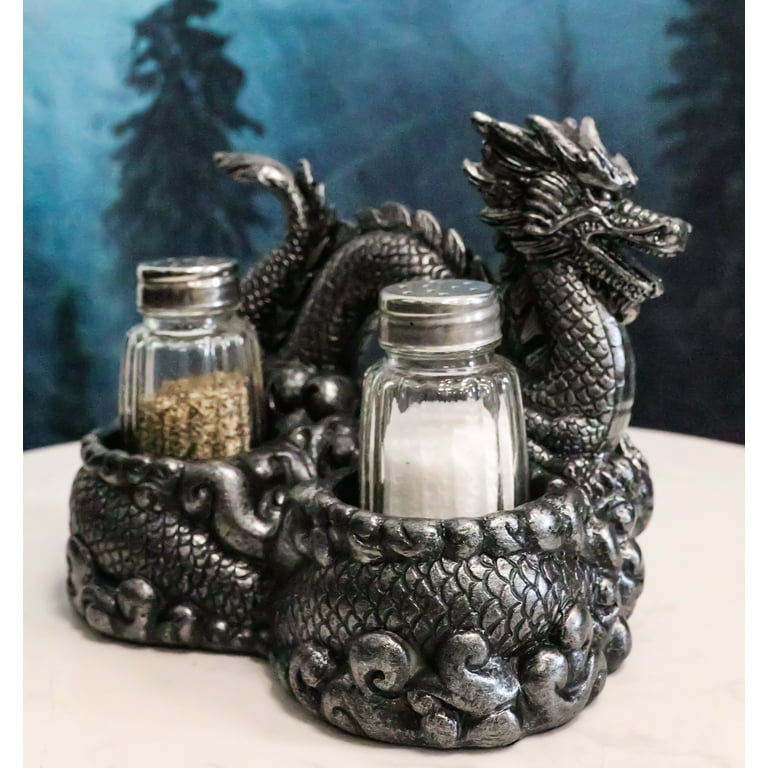 Mythical Dragon Salt and Pepper Shaker Set with Holder Figurine for  Medieval & Fantasy Bar or Kitchen Table Decor Sculptures and Gothic Gifts  by