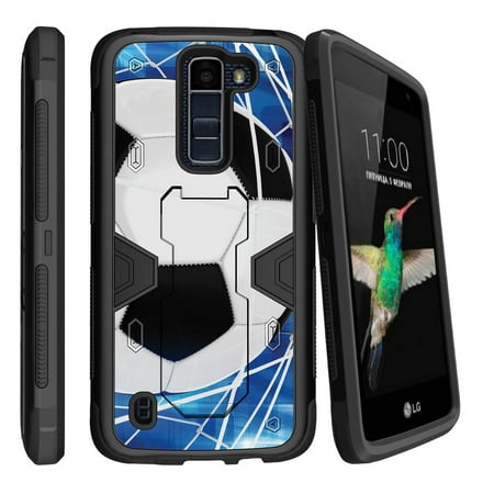 LG K7 | LG Tribute 5 Dual Layer Shock Resistant MAX DEFENSE Heavy Duty Case with Built In Kickstand - Close up Soccer Ball in
