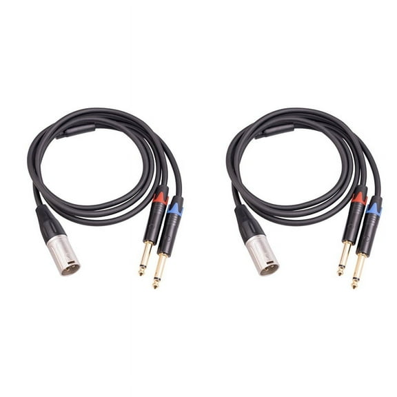 2X Dual 6.35mm 1/4 in to XLR Male Y Splitter Cable,3Pin XLR Male to Dual 6.35mm Plug Audio Microphone Cable,3.3Feet
