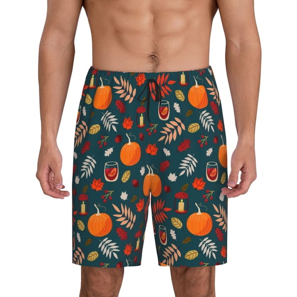 Fotbe Autumn with Pumpkins Pantalones Cortos de Pijama para Hombre, Ropa de Dormir, Pantalones de Pijama Cortos para Hombre-X-Large