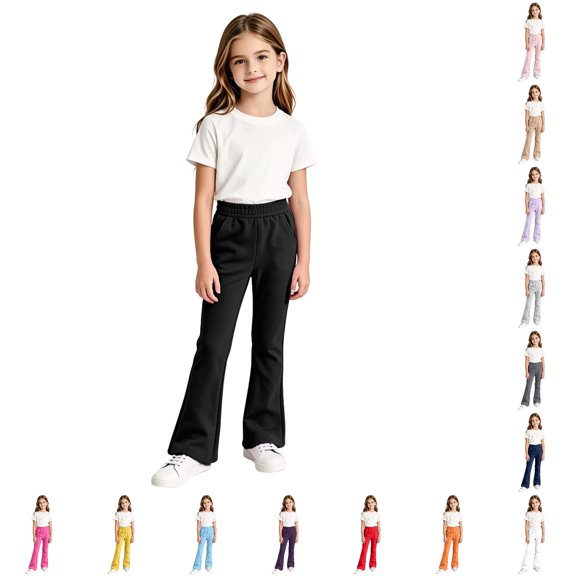 WERYOUNG School Uniform For Girls High Waist Lined Warm Flared Leg Trousers Kids Slim Fit Back To School Pants 4-5 Years