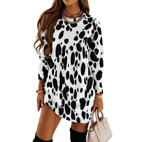 Dalmatian Print Loose Dress Evening Dress Summer Dresses for Women Luxury Dress Long Sleeved Dress