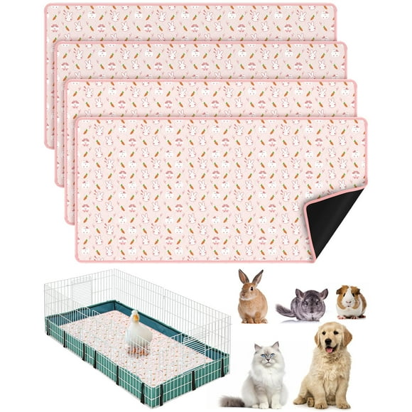 Bissap 4 Packs Guinea Pig Cage Liners, 47''X24'' Washable Guinea Pig Pee Pads Non Slip Reusable Fast and Super Absorbent Bedding for Small Animals Rabbit Hamster Chinchillas Rat - Pink