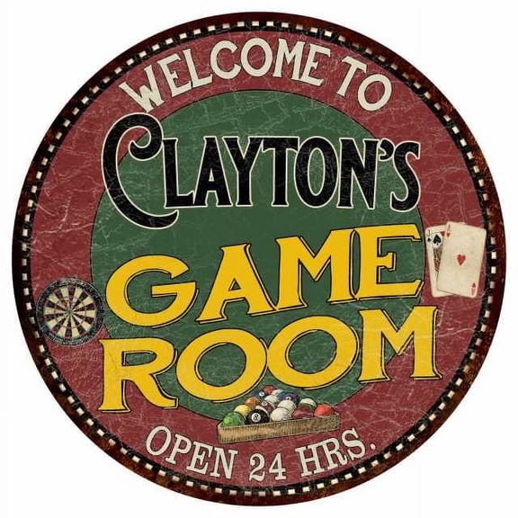 Clayton's Game Room 14" Round Metal Sign Bar Kitchen Red Wall Decor 100140032384