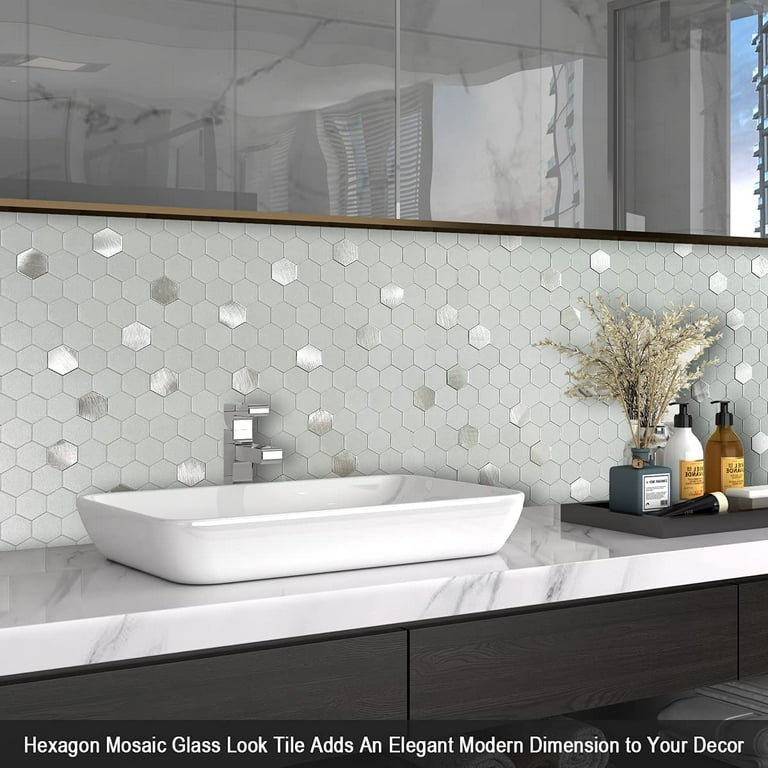 BeNice Peel And Stick Backsplash Tiles - 10 Sheet White Mosaic Self-Adhesive Wall Tile For Kitchen & Bathroom