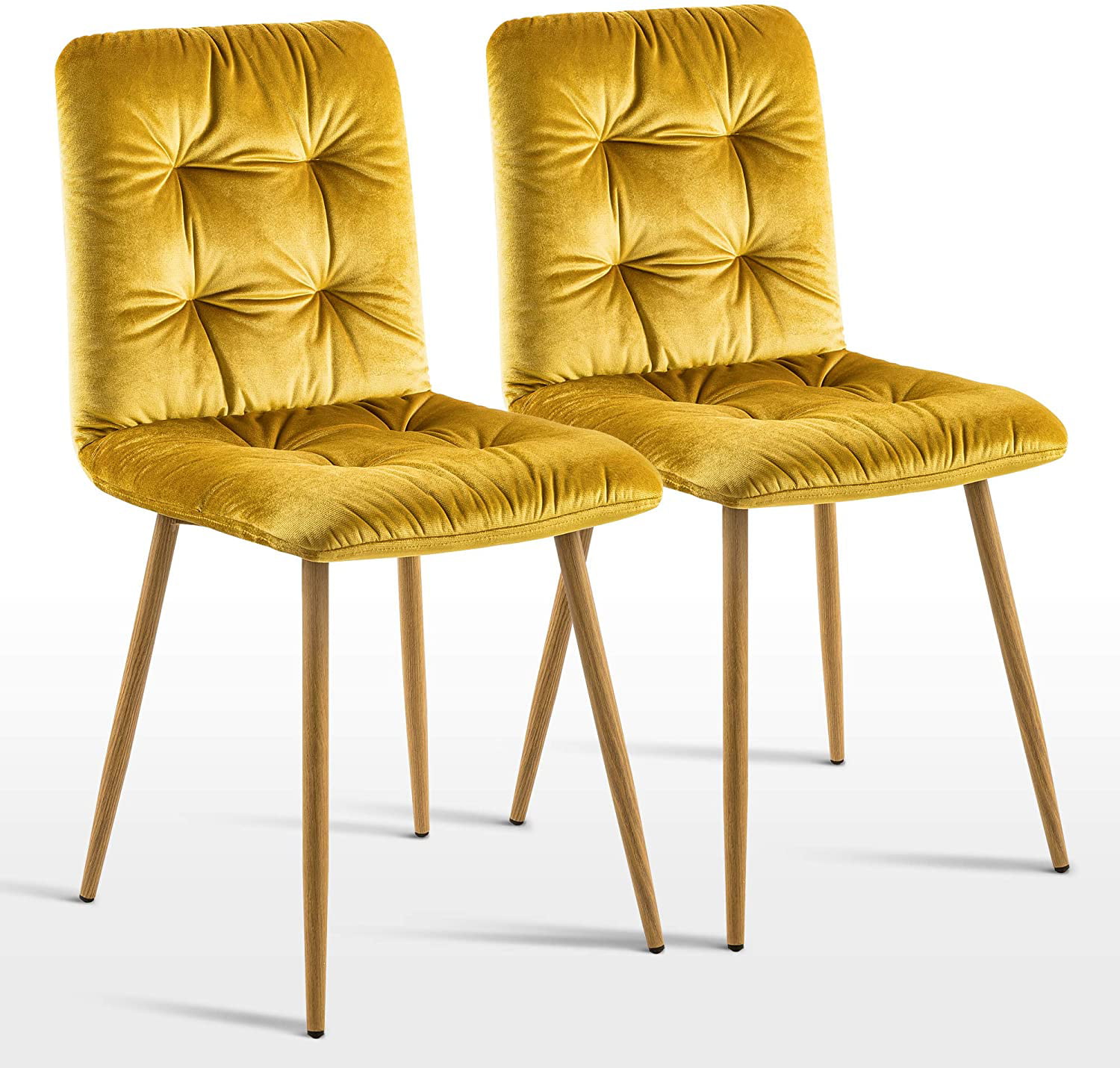 Ivinta MidCentury Yellow Dining Chairs Set of 2, Velvet
