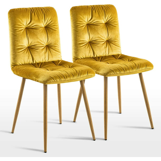 Ivinta Mid-Century Yellow Dining Chairs Set of 2, Velvet Dining Room