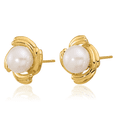 thumbnail image 2 of 14K Solid Yellow Gold 6mm White Button Freshwater Cultured Pearl Stud Earrings Necklace Chain Pendant Charm Set, 2 of 3