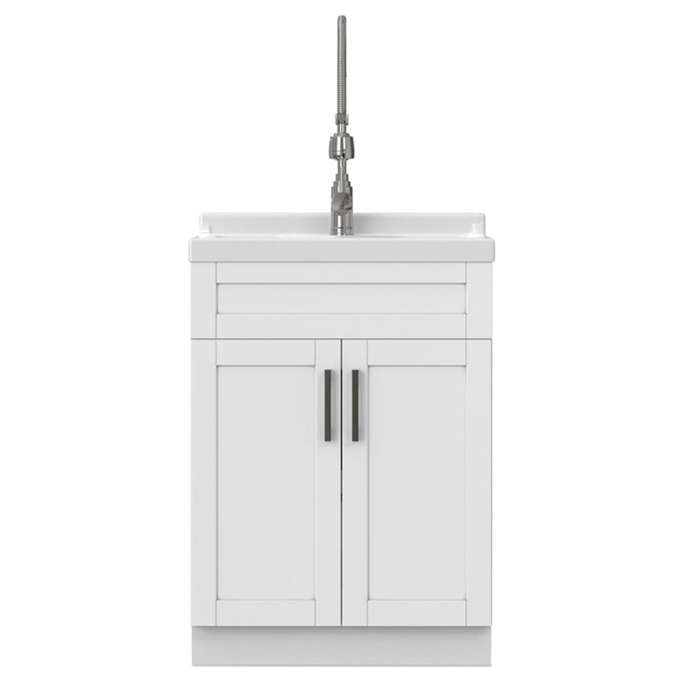 Pemberly Row 24-inch ABS Utility Sink & Cabinet in Pure White