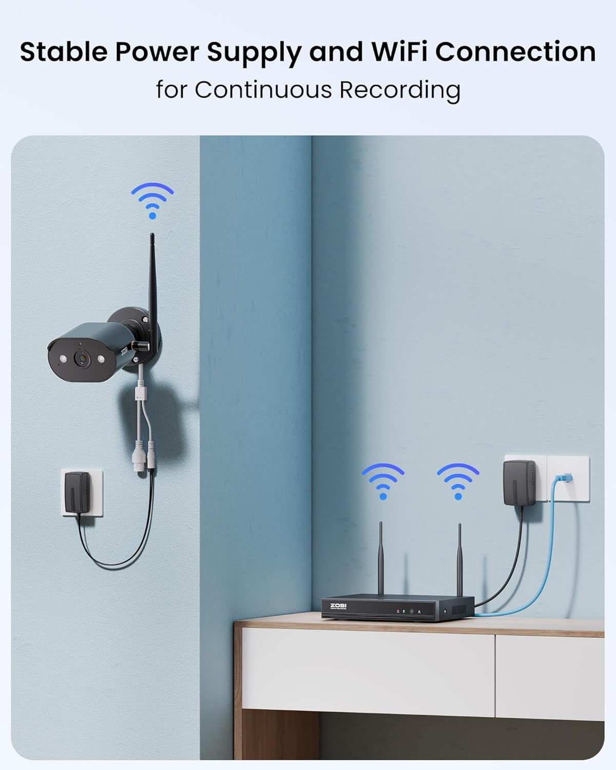 3MP Wireless Security Camera System with Audio, ZOSI 2K Plug-in Outdoor Smart WiFi Cameras,Color Night Vision, AI Person Detection, Light & Siren Alarms, 8CH 4K NVR with 2TB HDD for 7/24 Recording