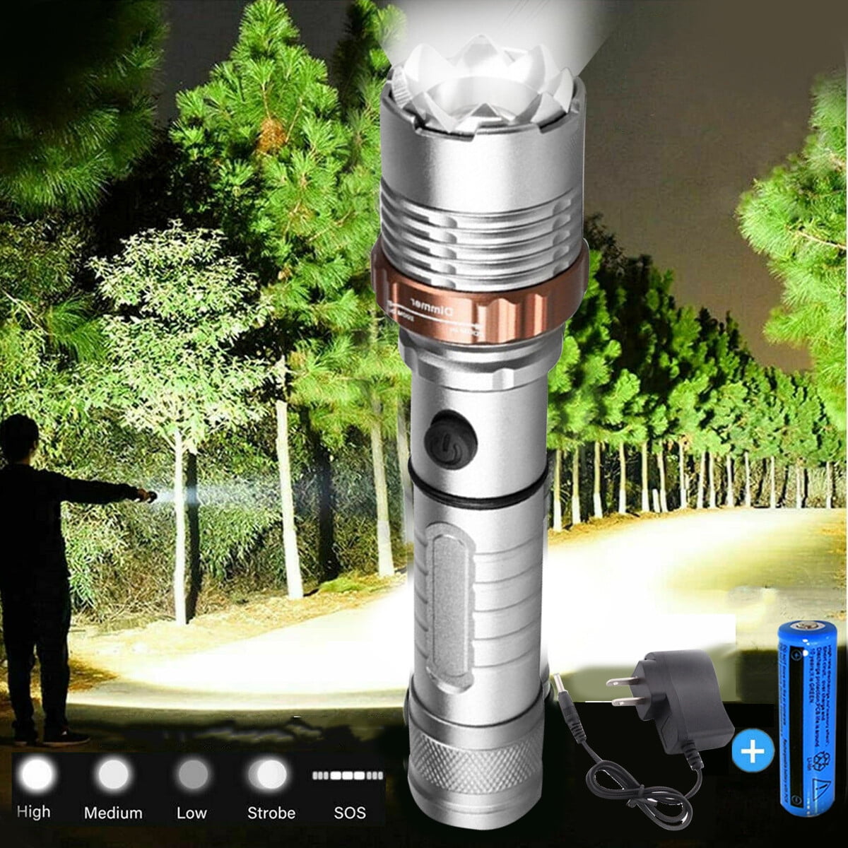 2-Pack Rechargeable LED Flashlights 5 Modes Zoomable 100m Range for Camping Hiking Emergency, Aluminum Alloy 6.5in Tactical Handheld Torch with 18650 Batteries and Dual Chargers Included Outdoor Gear