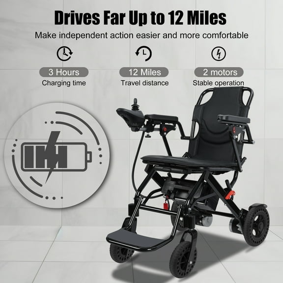 WETS Ultralight Foldable Electric Wheelchair for Adults, 18kg with Large Footrest | 110kg Capacity | 20 Km Range | 2x180W Motors