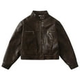 thumbnail image 2 of Efsteb Girls Leather Jacket Stand Collar Motorcycle Jackets Long Sleeve Zip Up Leather Jacket Comfy Outwear (Brown,3 Years), 2 of 6