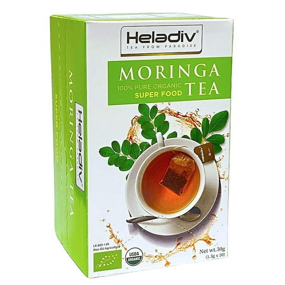 HELADIV Moringa Tea - 100% Organic Moringa Super Food Tea - Energy & Immunity Booster, Weight Loss, Stress Relief - 20 Individually Sealed Moringa Tea Bags