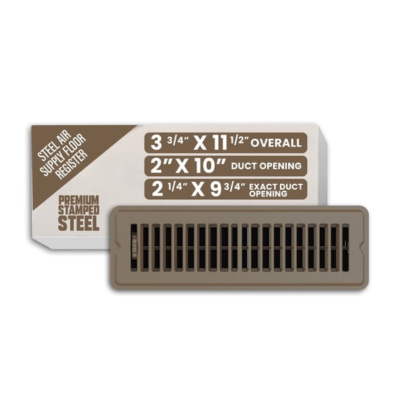 2x10 Floor Register Vent Cover - Heavy Duty All-Steel, Adjustable Air Flow, Brown Finish - HVAC Floor Vent for Home by Bryce Hardware (2 x 10 Inch)
