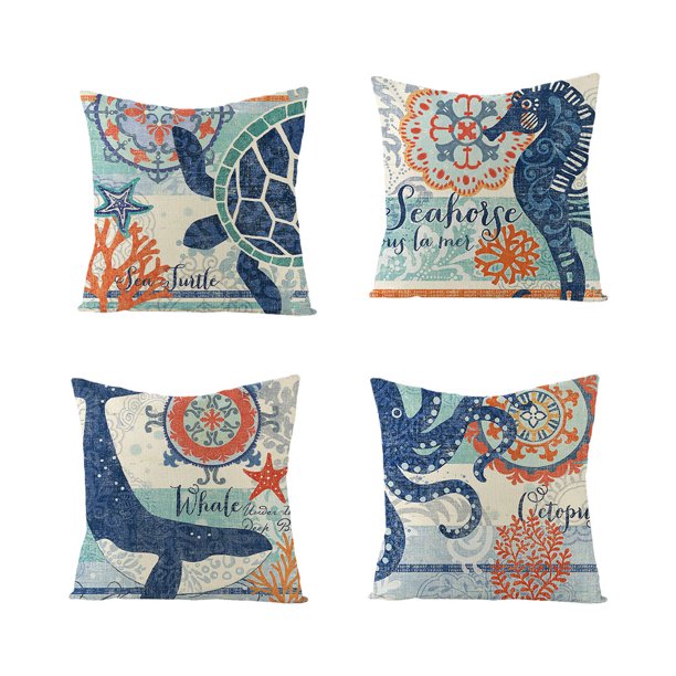 Injueey 4 unids/set juego de fundas de almohada de animales marinos funda de cojín multifuncional para una amplia aplicación hecha Decoración del hogar estilo 1