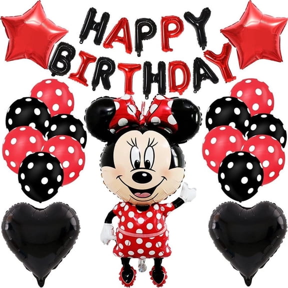 Red and black polka dot mouse balloons, suitable for cartoon mouse birthday decorations, anime-themed party decorations, and girls' and children's party supplies.