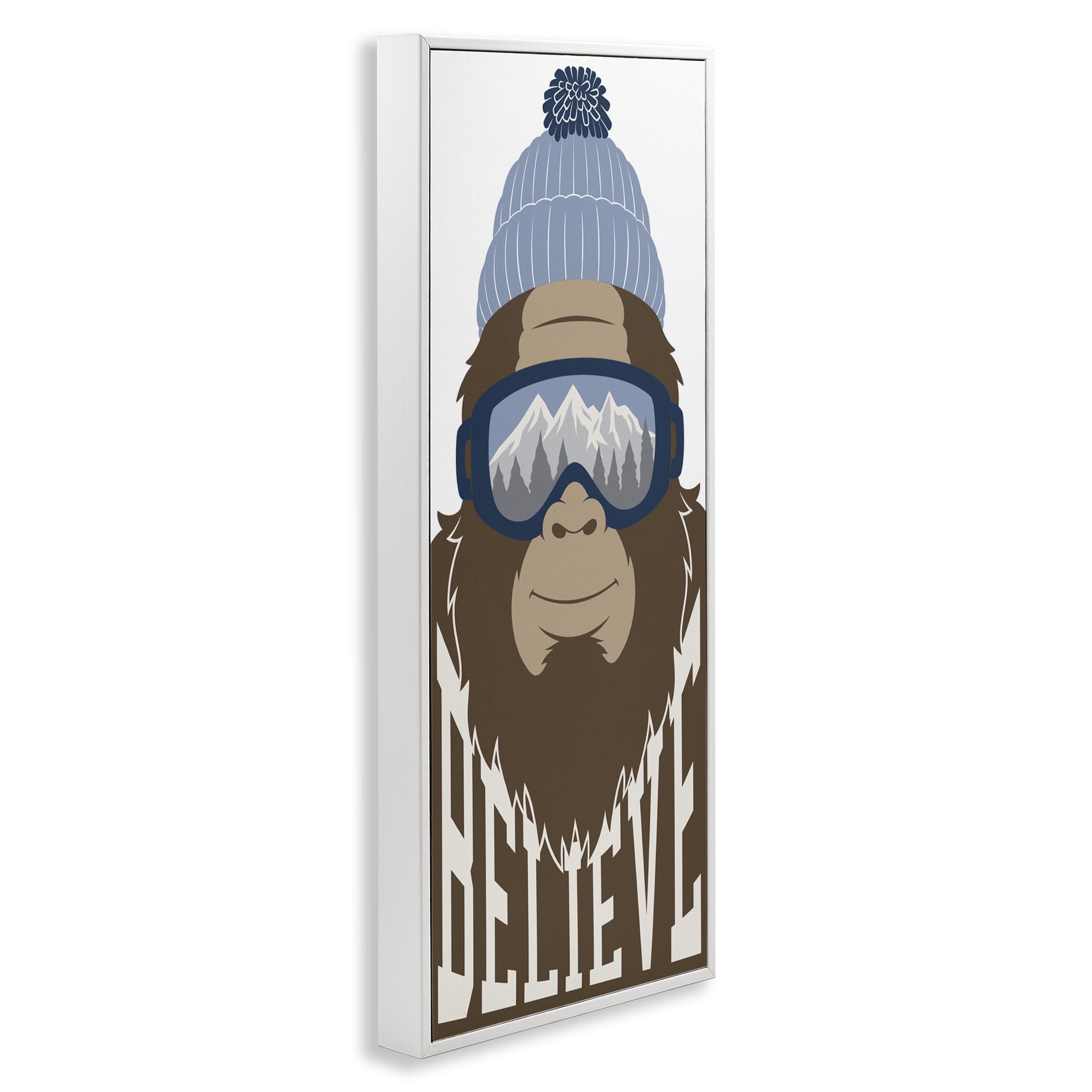 Believe Winter Bigfoot White Framed Giclee Art, design by Marcus Prime