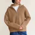 thumbnail image 2 of Zip up Cardigans for Women Fall Trendy Long Sleeve Chunky Sweater Cardigan Knit Open Front Collared Zipper Sweaters Coat (S, Khaki), 2 of 8