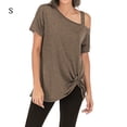 thumbnail image 1 of Camiseta de mujer Sexy con hombros descubiertos, manga corta, top de algodón retorcido, marrón, S AweSitey AP001289-11, 1 of 5