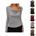 thumbnail image 1 of Womens Glitter Tops 2026 Spring Fashionable Long Sleeve Cowl Neck Stretch T Shirts Going out Tops Rave Outfit, 1 of 8