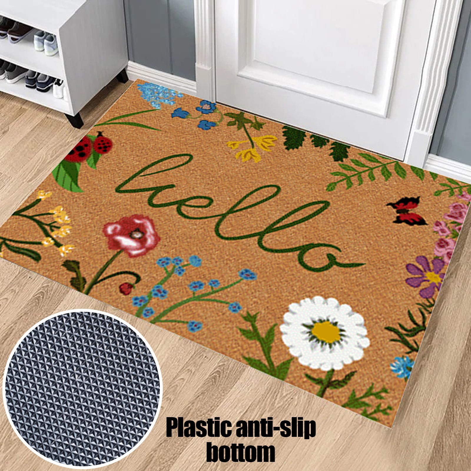 C Spring Floral Welcome Outdoor Mat Artificial Coir Grip Backing Sturdy Outdoor Indoor Mats Welcome Floral Doormat for Front Door 31.49X19.68 Inches