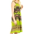 thumbnail image 3 of Sakkas Darcia Women's Casual Summer Cocktail Elastic Stretchy Dashiki Print Dress - Green - One Size, 3 of 5