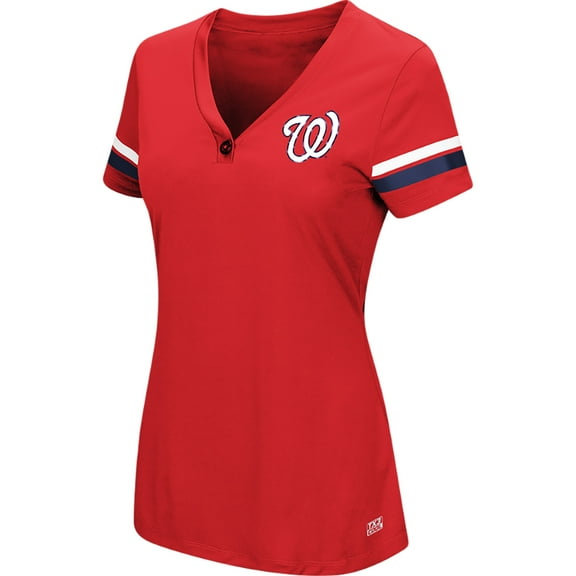 Women's Majestic Red Washington Nationals Plus Size Sparkling Fun Button V-Neck T-Shirt