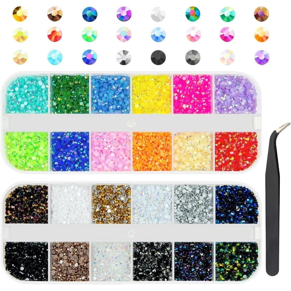 24 Color 2mm Small Jelly Resin Rhinestones for Bedazzling Crafting SS6 Tiny Flatback Stones Colorful AB Gems Diamonds Charms for Nails Eyes Face Makeup Tumblers Bottles DIY Crafts Clothes Shoes