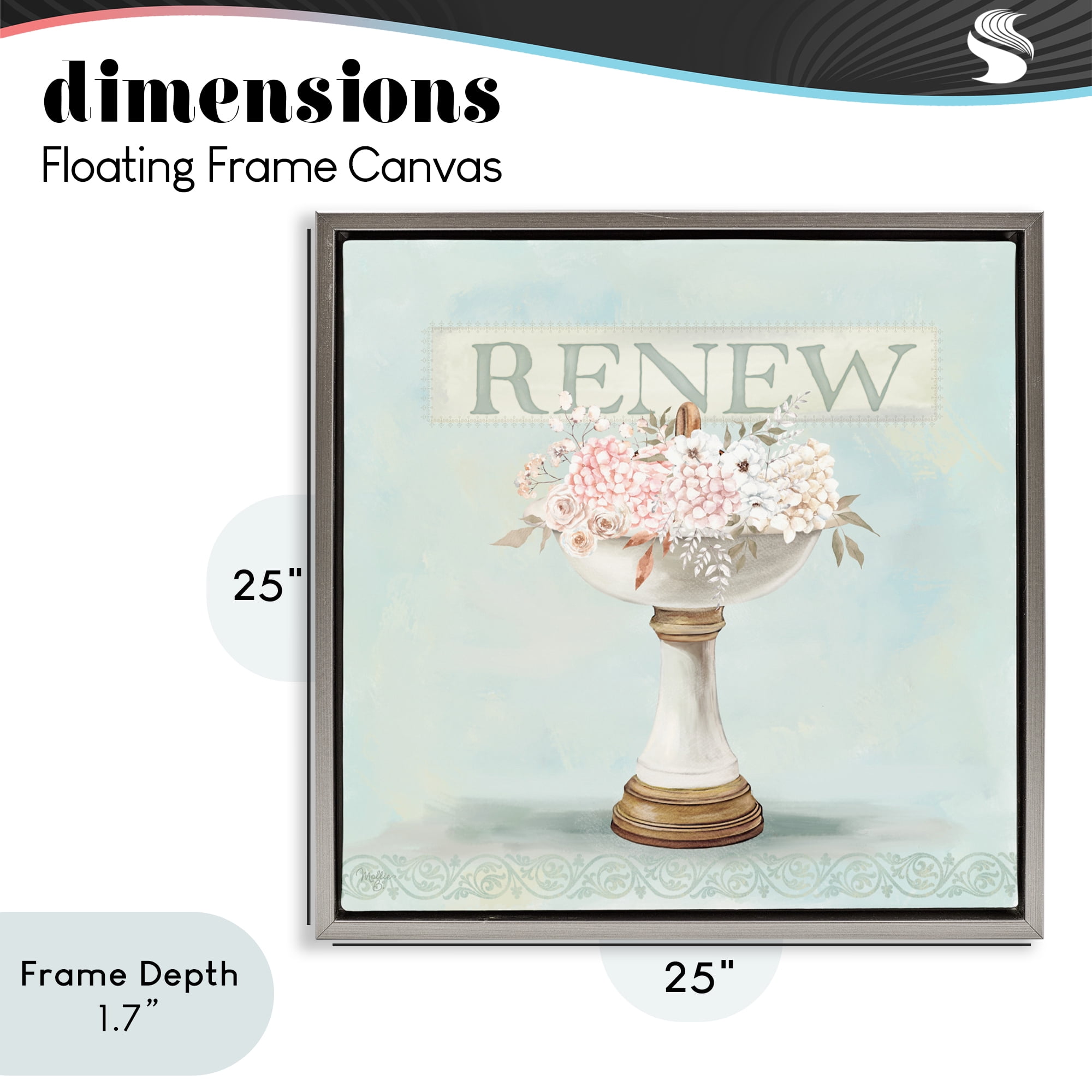 Stupell Industries Renew Floral Sink Gray Framed Floater Canvas Wall Art, design by Mollie B.