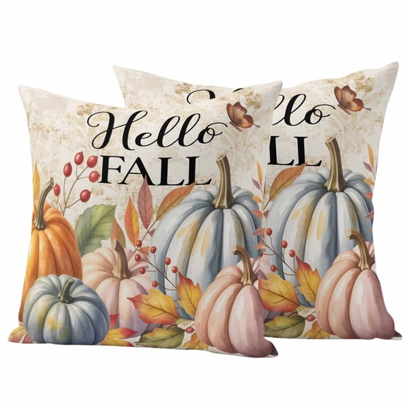 Outdoor Pillow Covers 26 x 26 Inches, Thanksgiving Waterproof Throw Pillow Cover Set of 2, Pink Orange Blue Fall Pumpkin Fruit Butterfly Decorative Square Cushion Covers for Patio/Tent/Couch/Garden