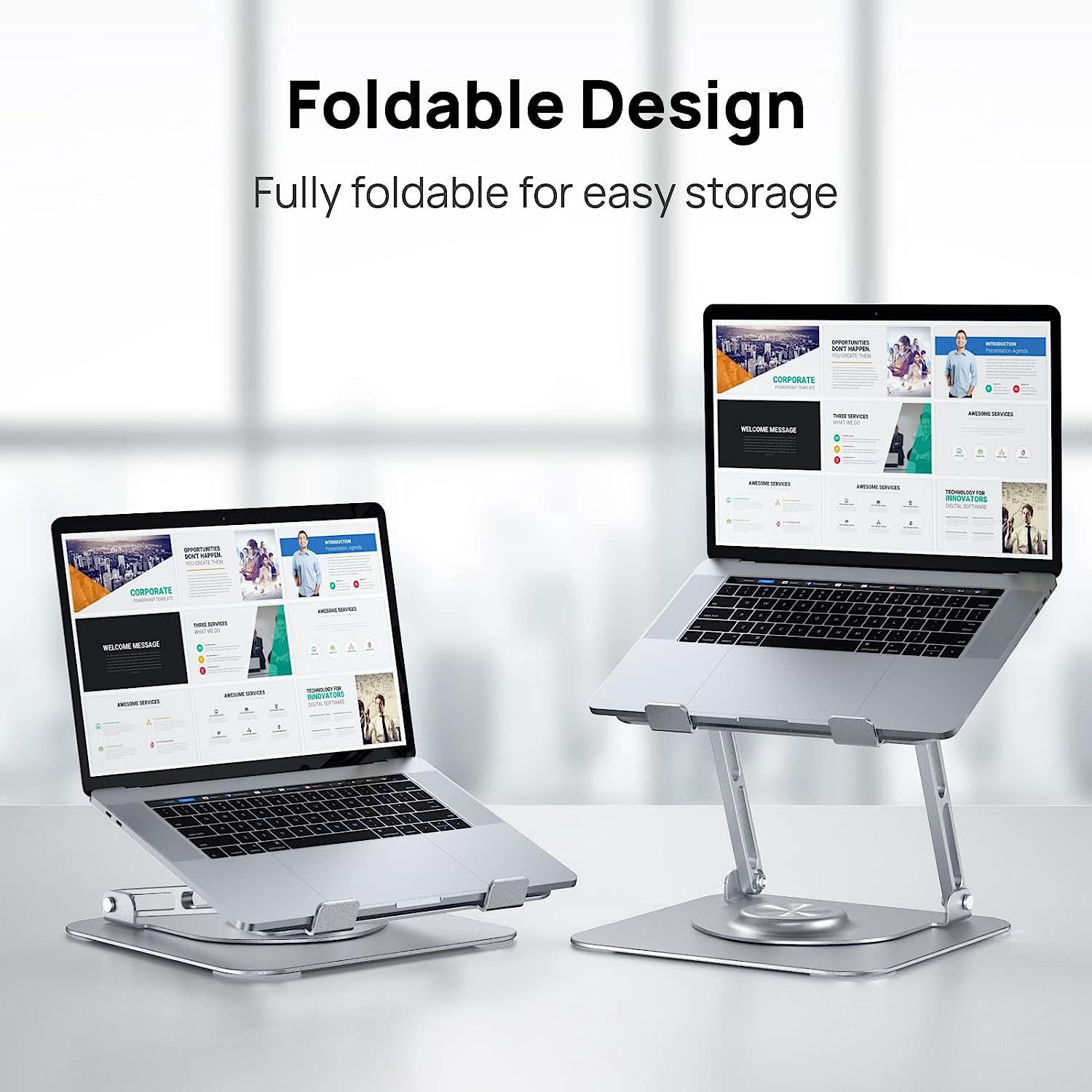 AUBEAMTO Adjustable Laptop Stand with 360° Rotating Heavy Base, Ergonomic Laptop Riser for Desk, Stable Laptop Holder for Collaborative Working, Suit for 10-15.6" PC Computer, Dual Shaft, Silver