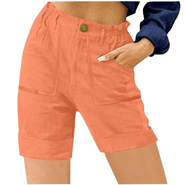 Mgmyaa Shorts Décontractés pour Femmes Taille Haute Shorts Droits Amples Unis Buttons avec Poches