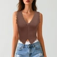 thumbnail image 2 of Womens Camisole Lace Trimmed Slim Fit Button Front Tank Top Back Detail Solid Color Brown XL, 2 of 6