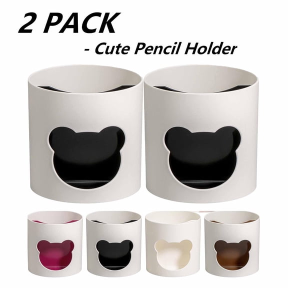 FEOLGEHLY 2 Pack Cute Pen Pencil Holder for Desk Notebook, Plastic Pen Organizer, 3 Compartments Large Capacity Pen Pencil Cup Decorative Storage Box for Home Office Desktop