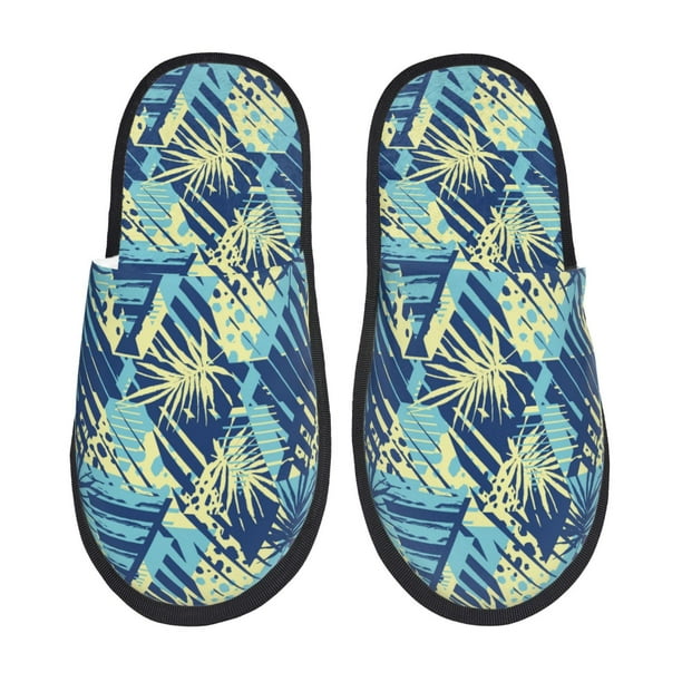 Fotbe Hawaiian Style Pantuflas Peludas para Mujer con Estampado, Zapatillas de Peluche, Zapatos de Invierno para Casa, Uso Interior y Exterior-Medium