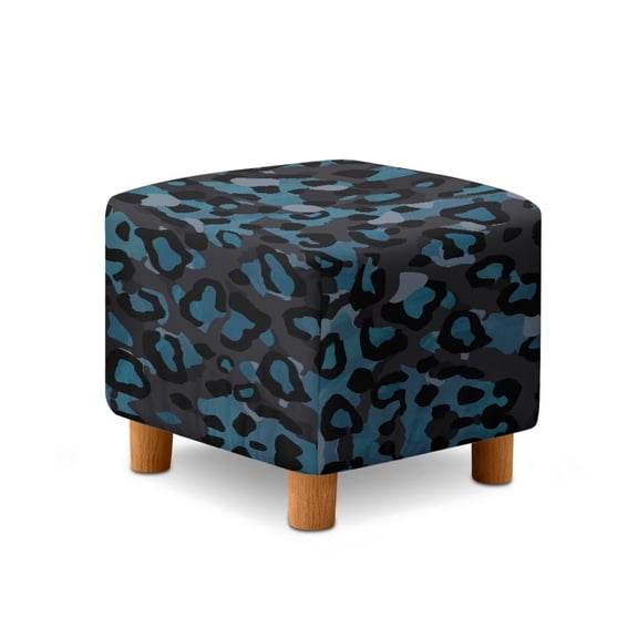 SCRAWLGOD Leopard Print Gray Blue Stretch Ottoman Slipcover Square Folding Storage Stool Ottoman Cover Breathable Footstool Covers Slipcover Chair Covers for Living Room