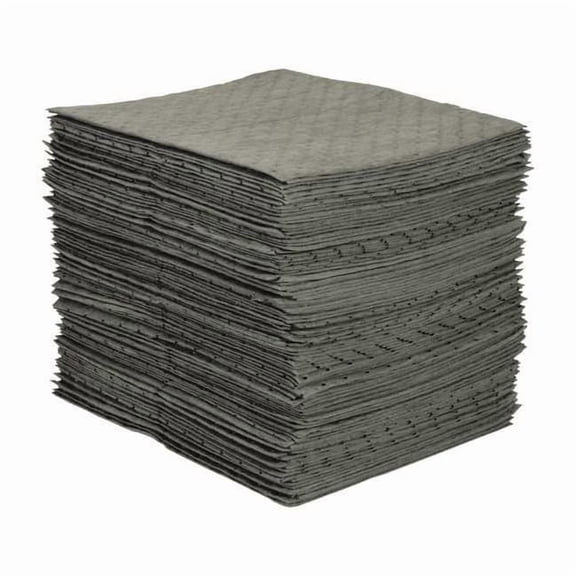 Sorbent Pad, 13 gal, 15 in x 19 in, Universal, Gray, Polypropylene