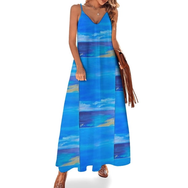 Vestido sin mangas de cielos azules y costas arenosas Vestido vintage Vestidos de fiesta