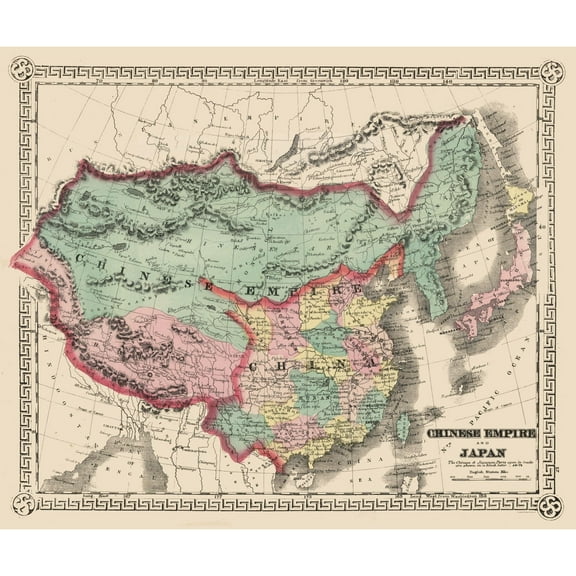 Historic Map - Chinese Empire Japan - Schonberg 1865 - 27.45 x 23 - Vintage Wall Art