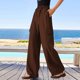 thumbnail image 2 of Pantalones palazzo de mujer de cintura alta y pierna ancha - Cordón elástico, pantalones de playa fluidos - Outfits de vacaciones S-XXL, 2 of 4