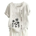 thumbnail image 2 of POTETI Plus Size Womens Tshirts White Cotton Linen Casual Crew Neck Short Sleeve Printing Loose Shirt Tops, 2 of 3