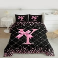 thumbnail image 2 of Manfei Kawaii Bowknot Letter Y Bedding Comforter Set, Glitter Diamond Twin Comforter Sets, Black Pink Cartoon Reversible Bedding Set, Lightweight Room Decor, 2-Piece, 2 of 8