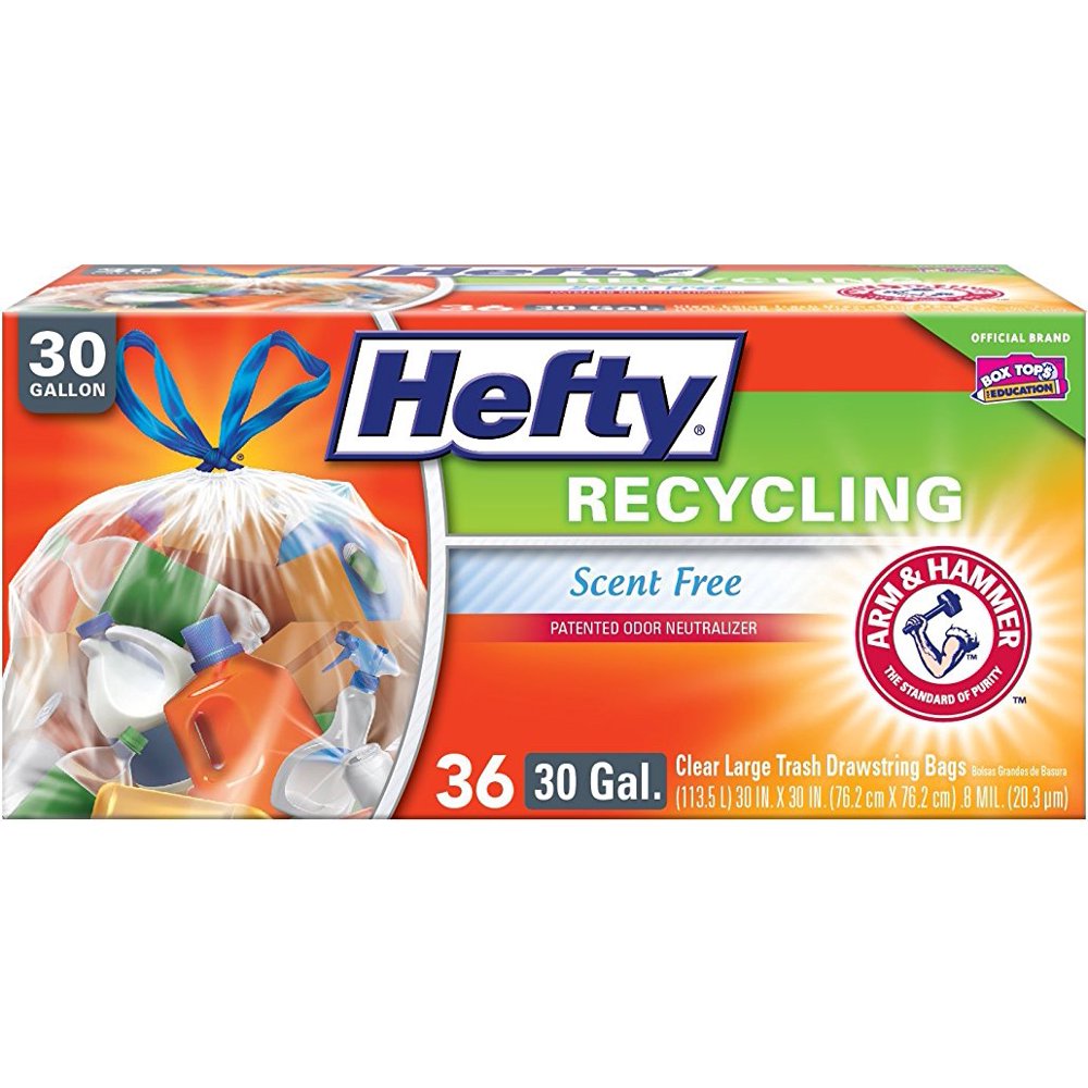 Hefty Recycling Trash Bags, Clear, 30 Gallon, 36 Count