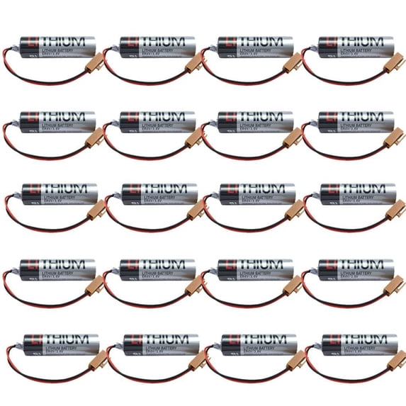 (Pack of 20) 2400mAh ER6V/3.6V PLC Battery for M64 System and CNC Machine with Brown Plug Non-Rechargeable Lithium Battery