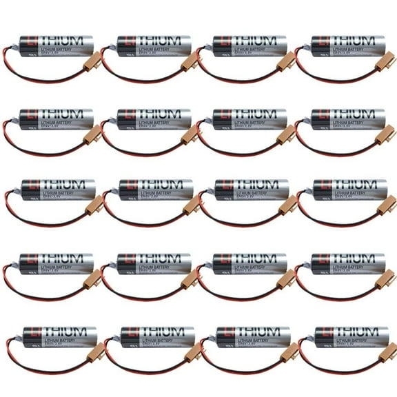 (Pack of 20) 2400mAh ER6V/3.6V PLC Battery for M64 System and CNC Machine with Brown Plug Non-Rechargeable Lithium Battery