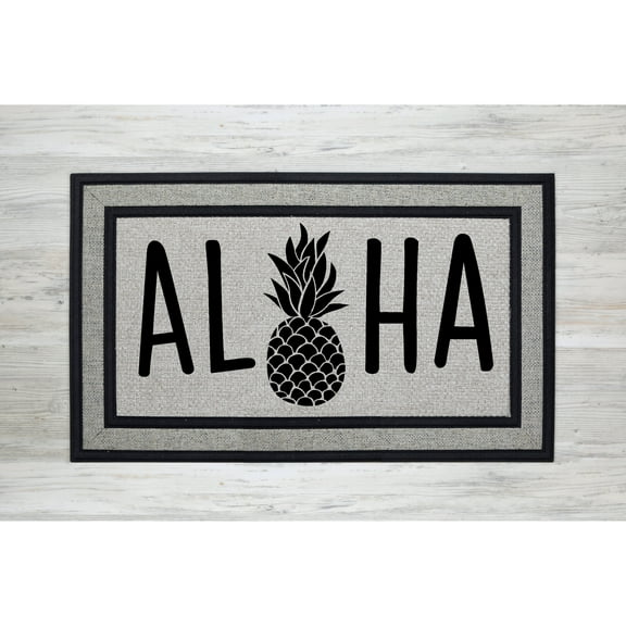 Grey Doormat Aloha Pineapple Mat | Hawaiian Doormat | Hello Doormat | (18" x 30") #1844