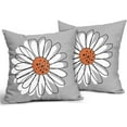 thumbnail image 2 of Orange White Daisy Pillow Covers 18x18 Set of 2 Spring Summer Gray Colored Decorative Throw Pillows Outdoor Modern Art Flower Pillowcase Square Linen Cushion Case for Home Sofa Couch Bed, 2 of 6